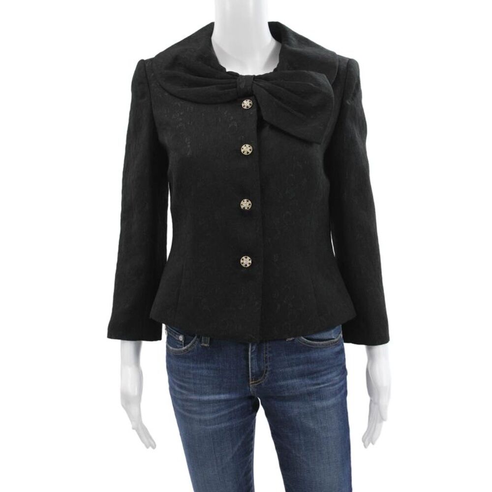 Tahari Levine Women Black Collared Button Blazer Long Sleeve Polyester Size 4
